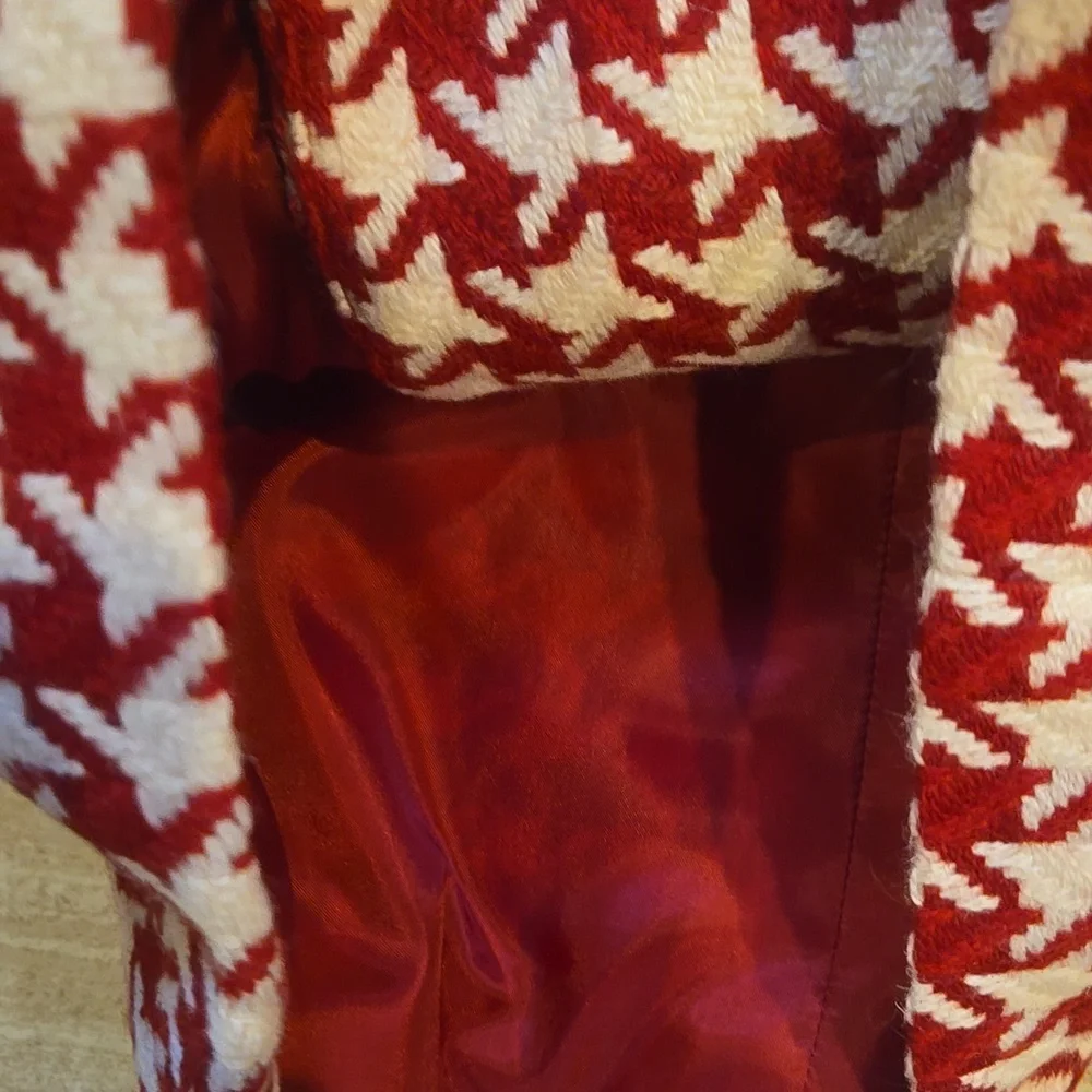Talbot's Red/White Houndstooth Wool Blend Fully Lined Moto Jacket - Picture 5 of 9